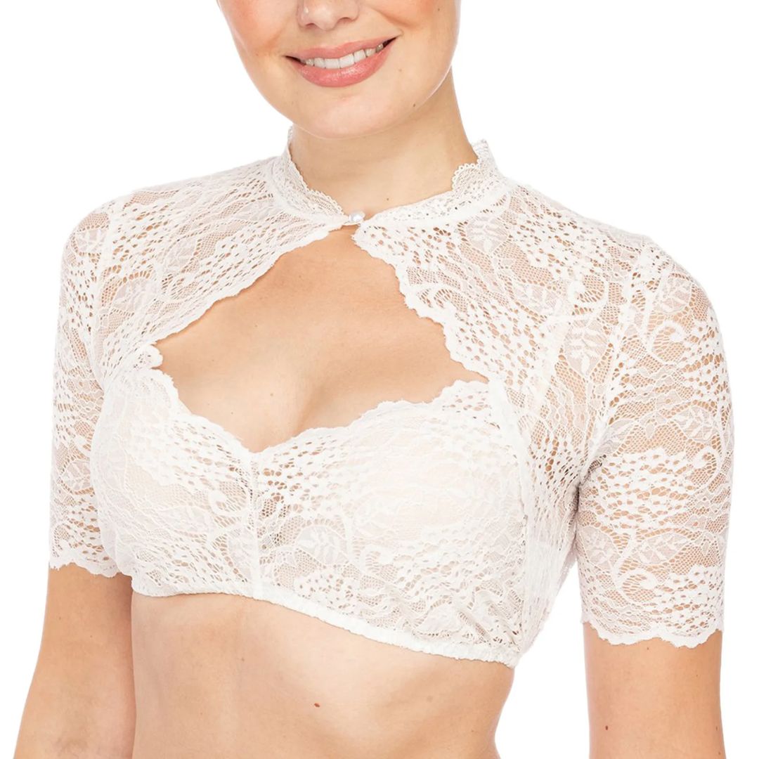 Trendy dirndl blouse with lace & heart neckline for women – Alina-White-S-Nora Luxe