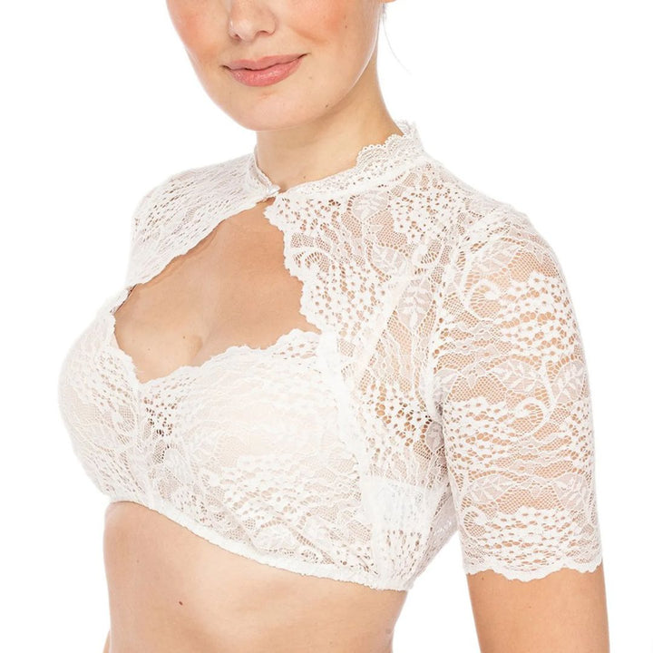 Trendy dirndl blouse with lace & heart neckline for women – Alina-White-S-Nora Luxe