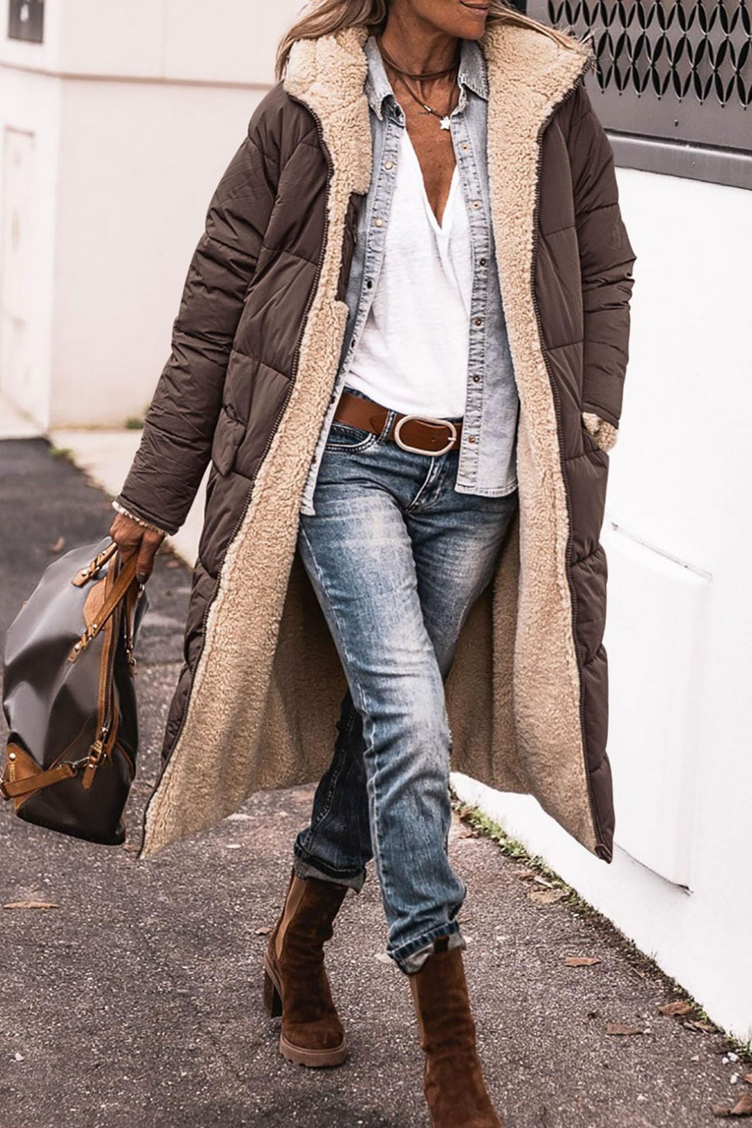 Trendy Double-Sided Ladies Winter Coat - Sofia-Brown-S-Nora Luxe