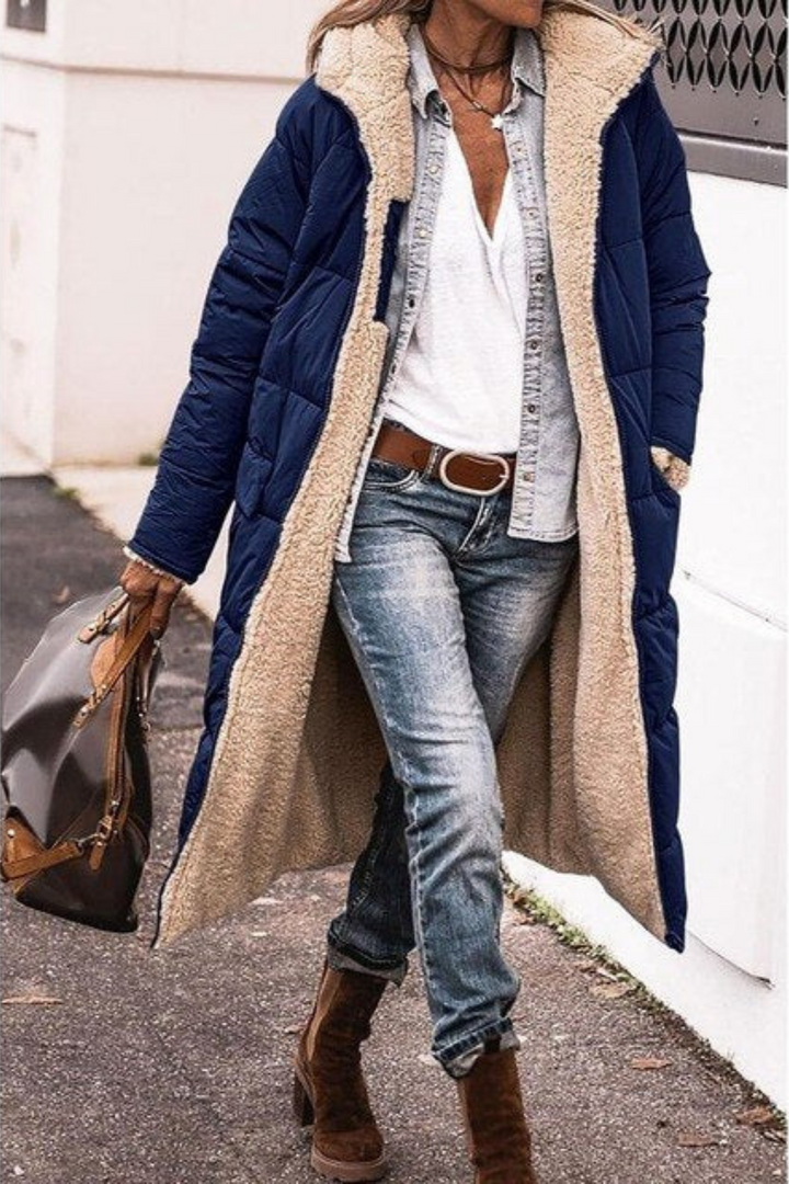 Trendy Double-Sided Ladies Winter Coat - Sofia-Dark blue-S-Nora Luxe