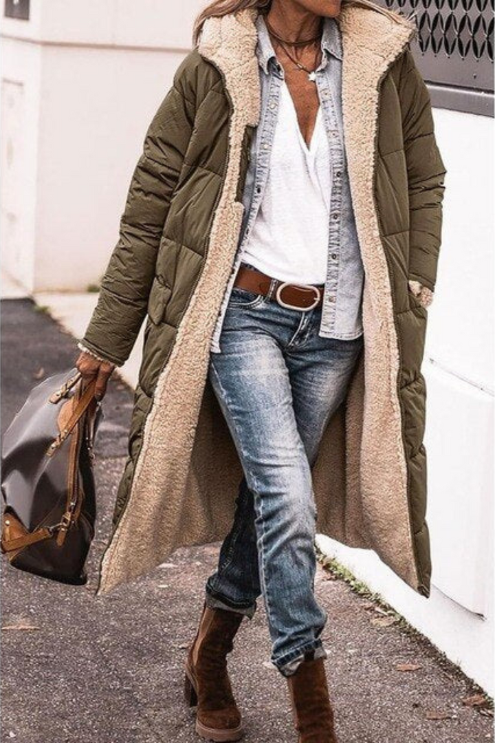 Trendy Double-Sided Ladies Winter Coat - Sofia-Olive green-S-Nora Luxe