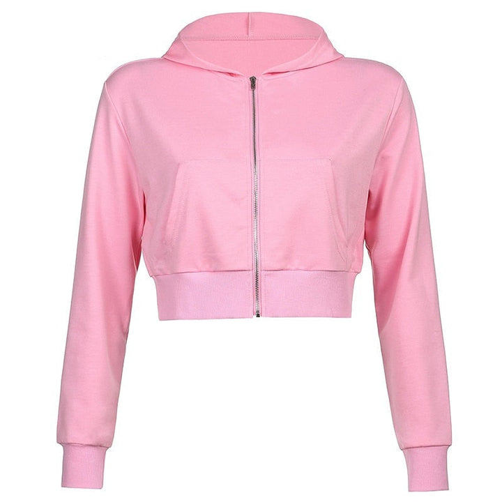 Trendy Fitted Women's Cropped Zip-Up Hoodie with Hood – Alina-Brown-S-Nora Luxe