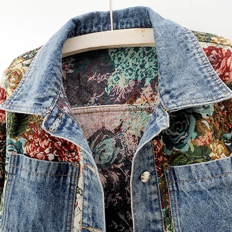 Trendy Flower Denim Jacket for Women - Amaline-Dark blue-XS-Nora Luxe