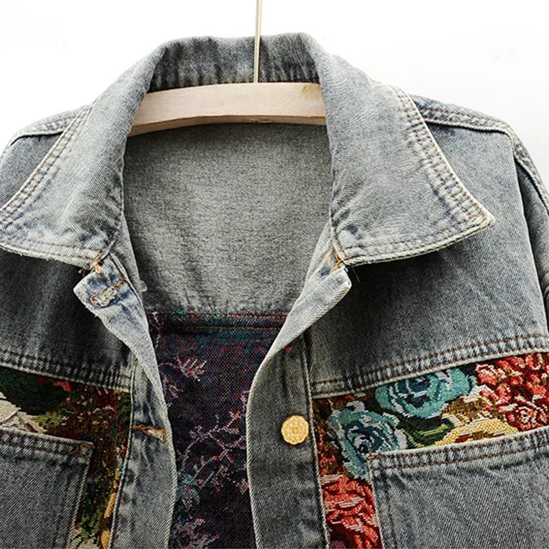 Trendy Flower Denim Jacket for Women - Amaline-Dark blue-XS-Nora Luxe