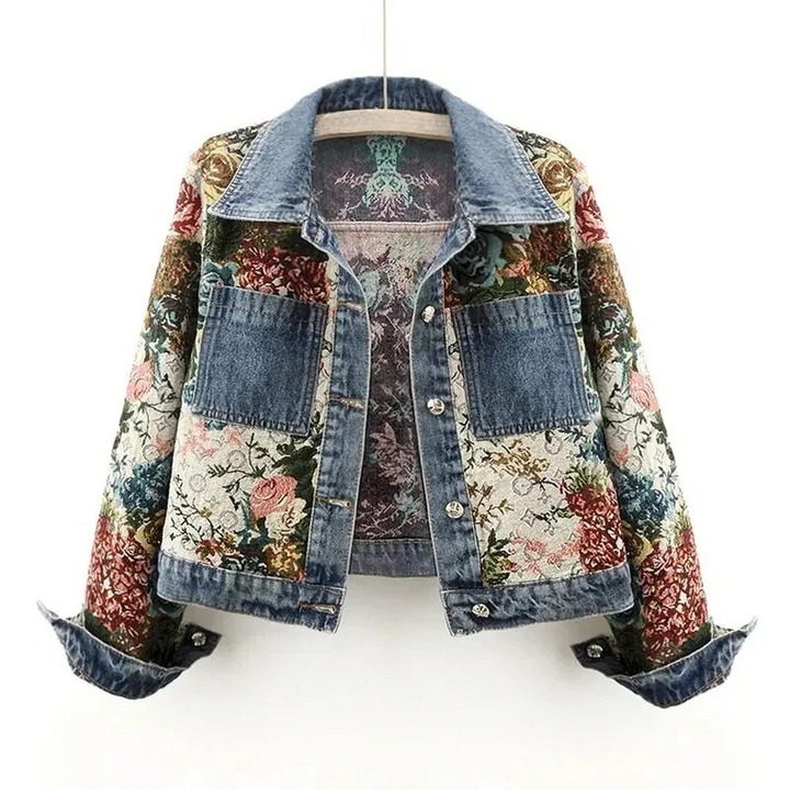 Trendy Flower Denim Jacket for Women - Amaline-Dark blue-XS-Nora Luxe