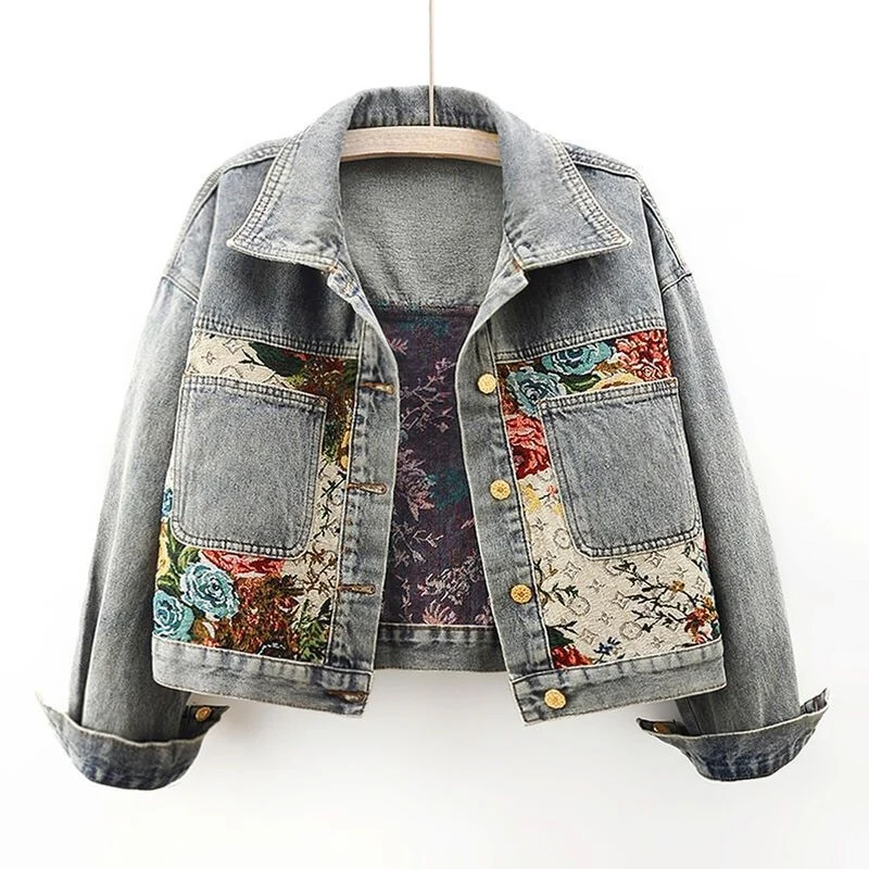 Trendy Flower Denim Jacket for Women - Amaline-Light blue-XS-Nora Luxe