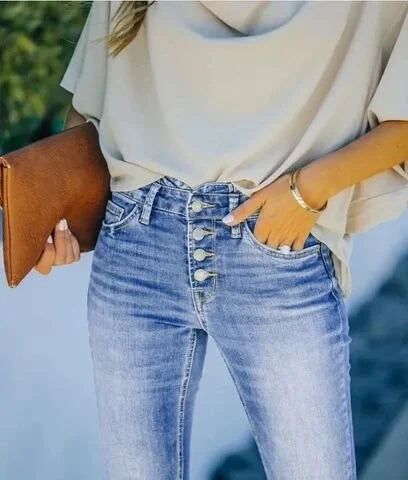 Trendy High-Waisted Denim Trousers - Mila-Blue-S-Nora Luxe