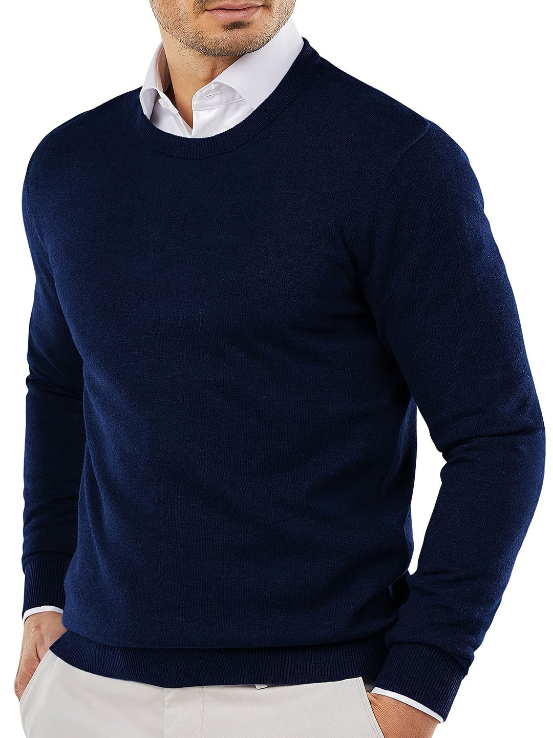 Trendy Knitted Sweater with Round Neck - Dante-Dark blue-S-Nora Luxe