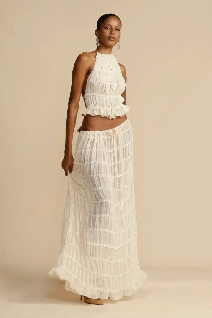 Trendy ladies' summer two-piece with halter top & maxi skirt – Lorena-S-Nora Luxe