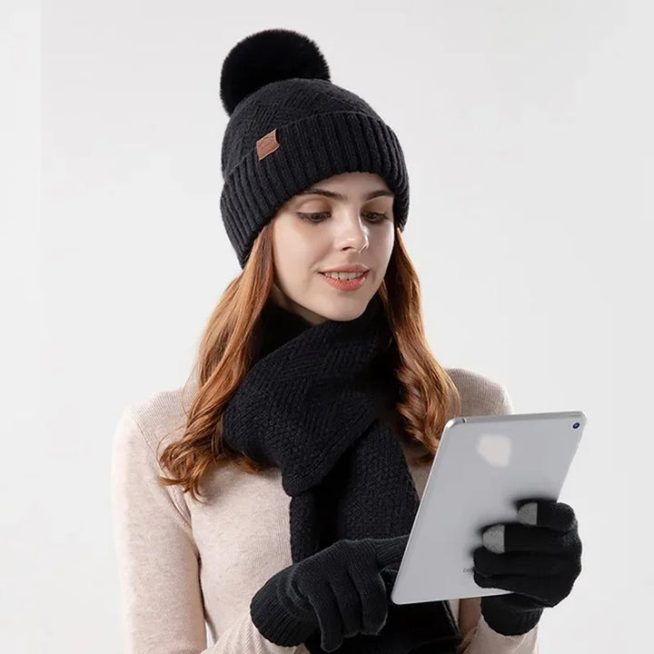 Trendy Ladies Winter Beanie Set - Lara-Blue-Nora Luxe