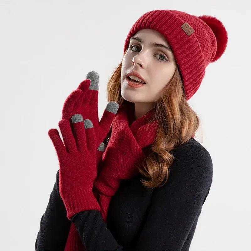 Trendy Ladies Winter Beanie Set - Lara-Bordeaux Red-Nora Luxe