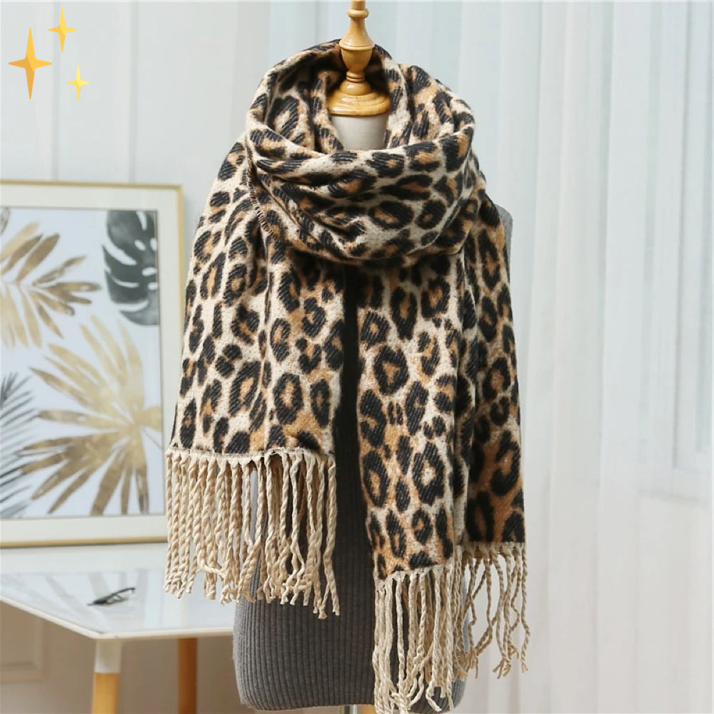 Trendy Leopard Print XL Wool Scarf - Sophia-Nora Luxe