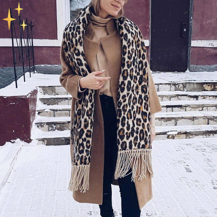 Trendy Leopard Print XL Wool Scarf - Sophia-Nora Luxe