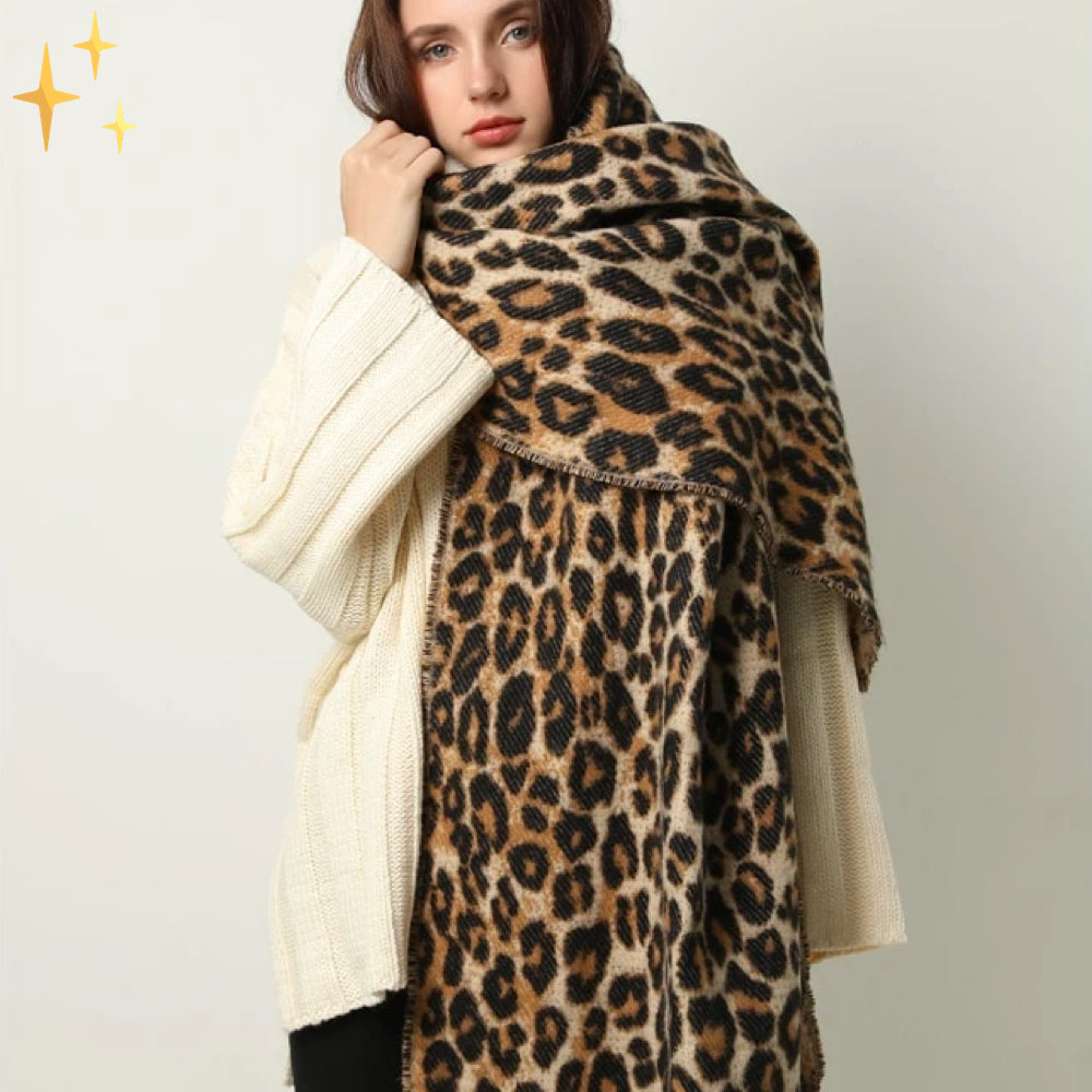 Trendy Leopard Print XL Wool Scarf - Sophia-Nora Luxe