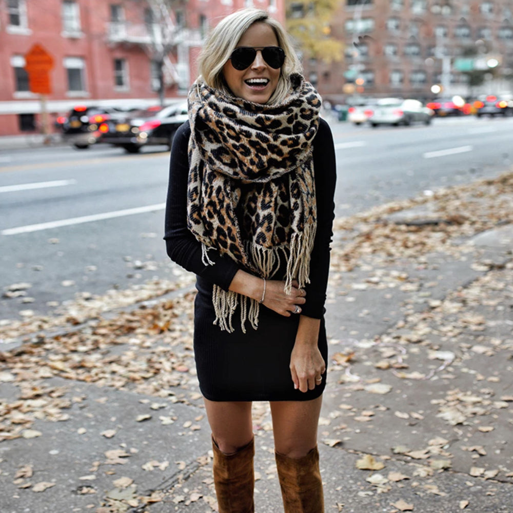 Trendy Leopard Print XL Wool Scarf - Sophia-Nora Luxe