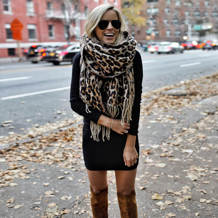 Trendy Leopard Print XL Wool Scarf - Sophia-Nora Luxe