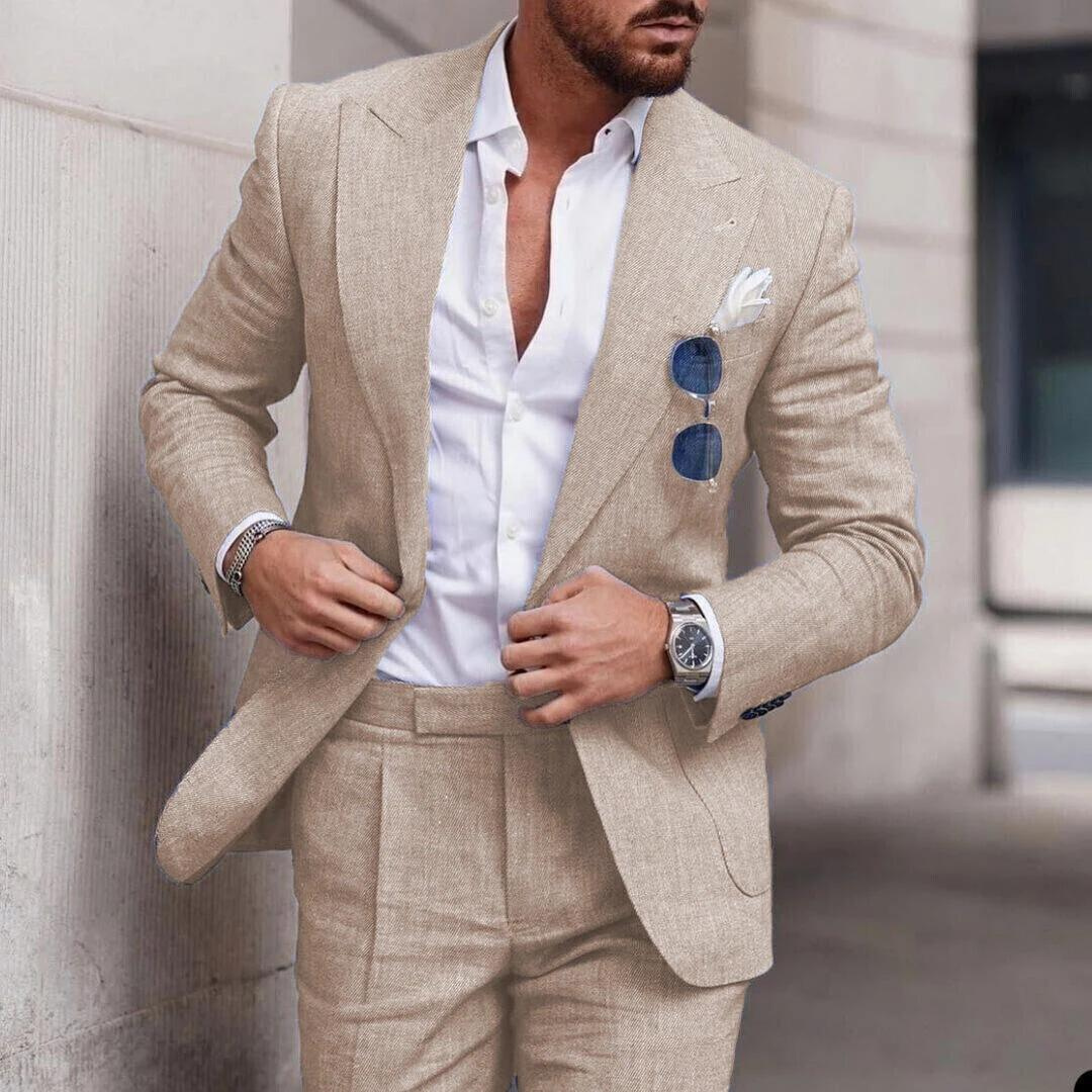 Trendy Linen 2-Piece Beach Suit for Men - Caden-Khaki-S-Nora Luxe