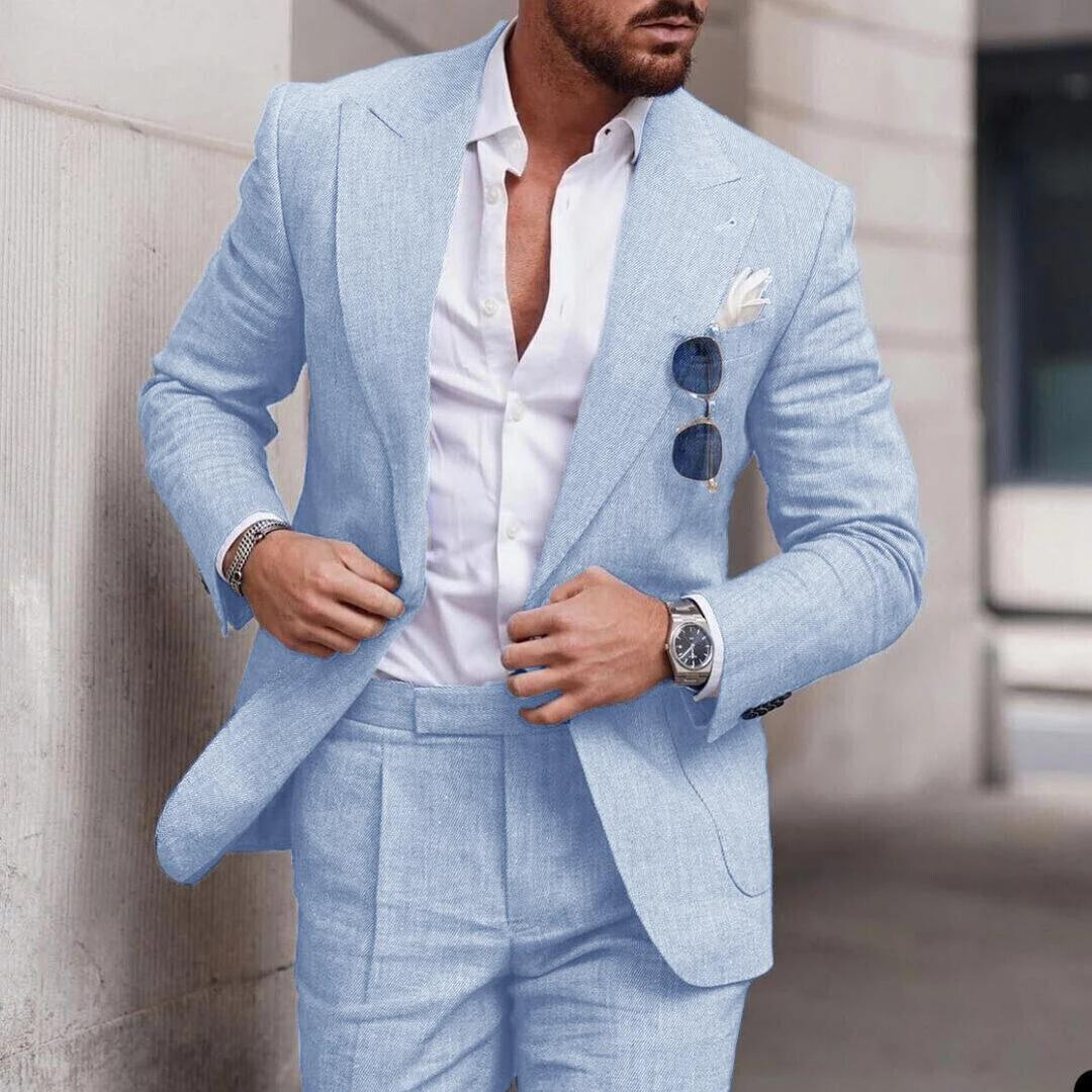Trendy Linen 2-Piece Beach Suit for Men - Caden-Light blue-S-Nora Luxe