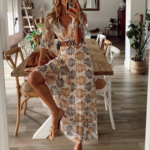 Trendy Maxi Party Dress - Luna-Flower motif-S-Nora Luxe