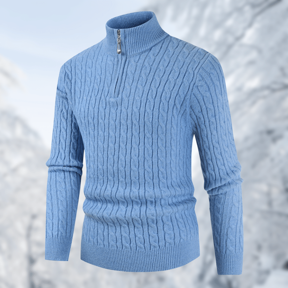 Trendy Men's Sweater with Stand-up Collar - Ruben-Blue-M-Nora Luxe