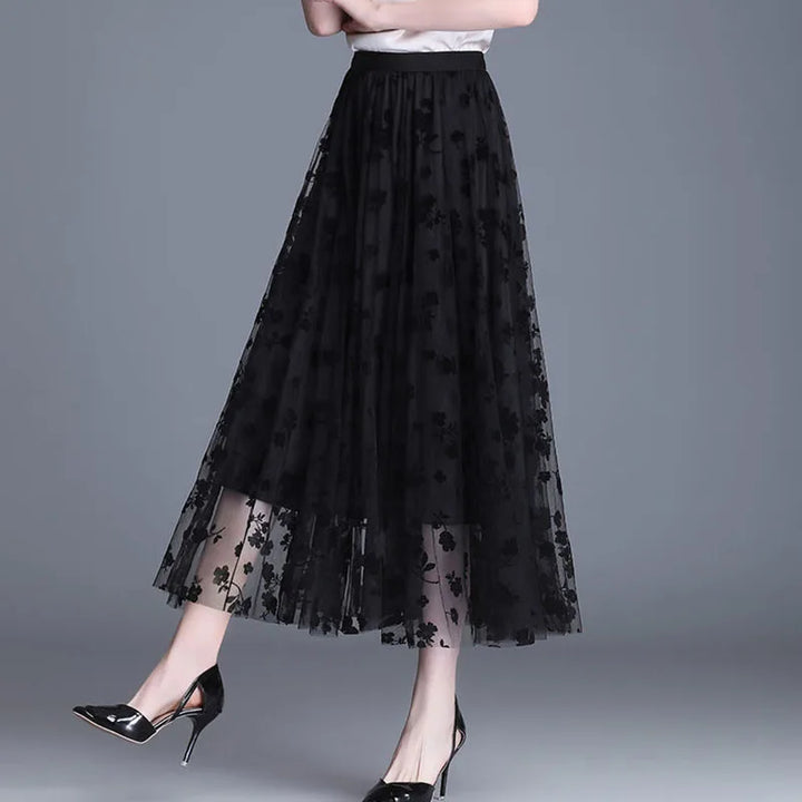 Trendy Mesh Midi Skirt - Fiona-Black-S-Nora Luxe