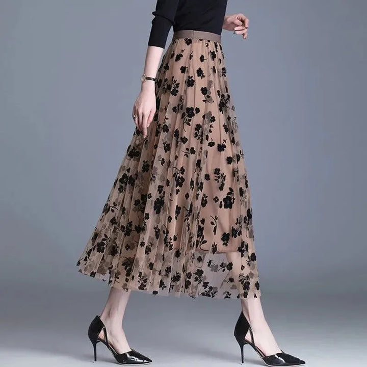 Trendy Mesh Midi Skirt - Fiona-Black-S-Nora Luxe