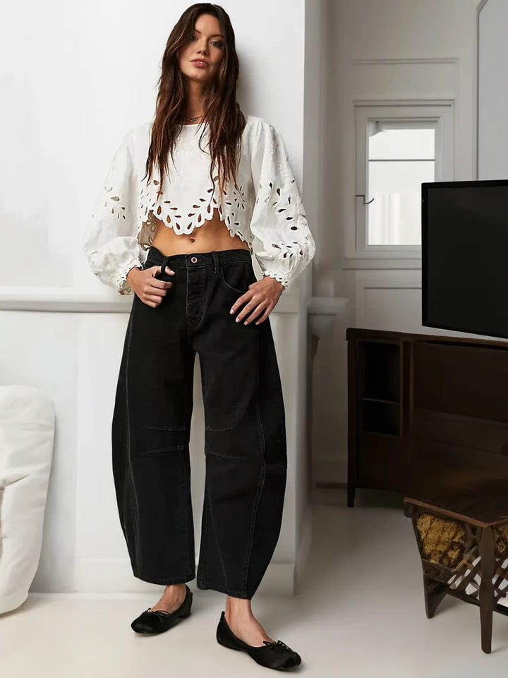 Trendy Mid-Rise Barrel Jeans - Livia-Black-XS-Nora Luxe
