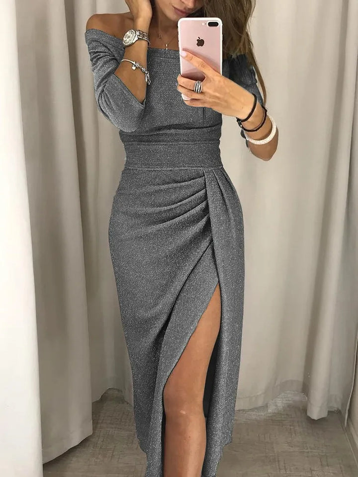 Trendy Off-the-Shoulder Dress - Livia-Gray-S-Nora Luxe