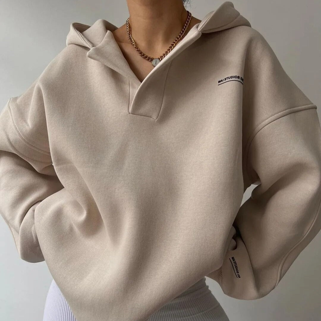 Trendy Oversized Ladies Hoodie with Hood - Luna-Beige-S-Nora Luxe