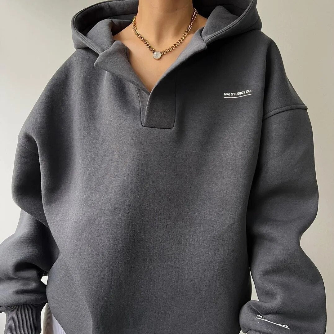 Trendy Oversized Ladies Hoodie with Hood - Luna-Dark Gray-S-Nora Luxe