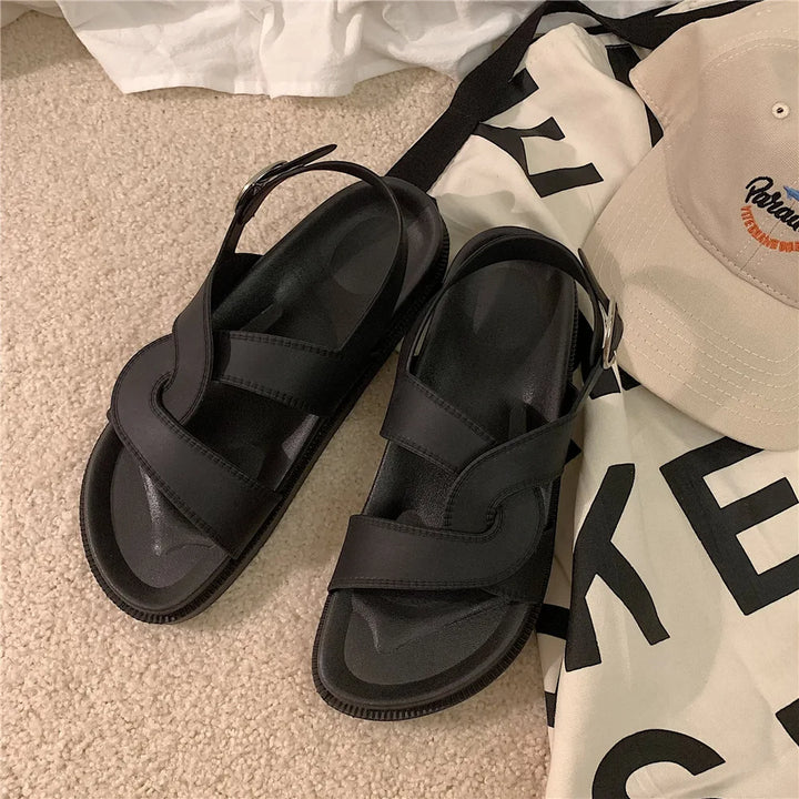 Trendy platform sandals in Korean style for women - Alina-Cut-Out Black-3.5-Nora Luxe