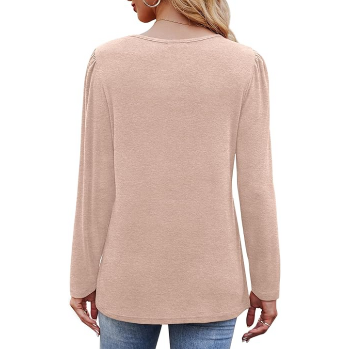 Trendy Pleated Long Sleeve Tunic Top - Sarah-White-M-Nora Luxe
