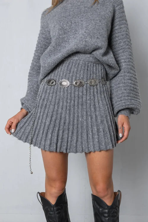 Trendy Pleated Sweater and Skirt Set - Isabella-Black-XS-Nora Luxe