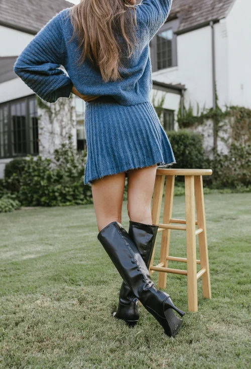 Trendy Pleated Sweater and Skirt Set - Isabella-Dark blue-XS-Nora Luxe