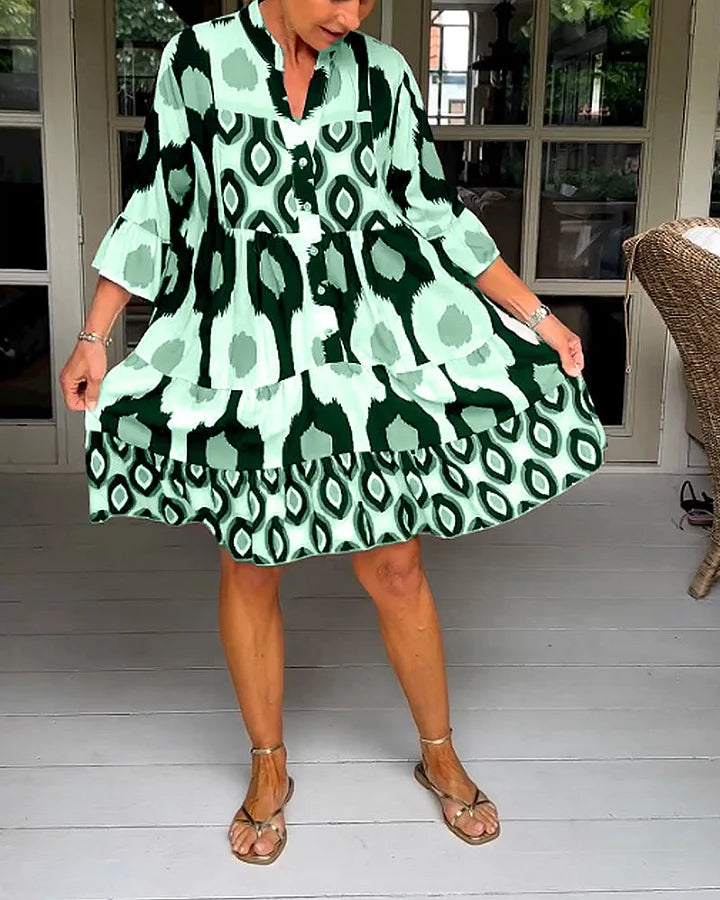 Trendy short-sleeved dress with abstract print & loose fit – Liora-Brown-S-Nora Luxe