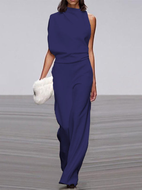 Trendy Sleeveless Jumpsuit - Mira-Dark blue-4-Nora Luxe