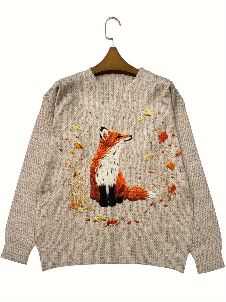 Trendy Sweater with Fox Print - Elisanne-S-Nora Luxe