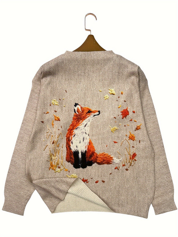 Trendy Sweater with Fox Print - Elisanne-S-Nora Luxe