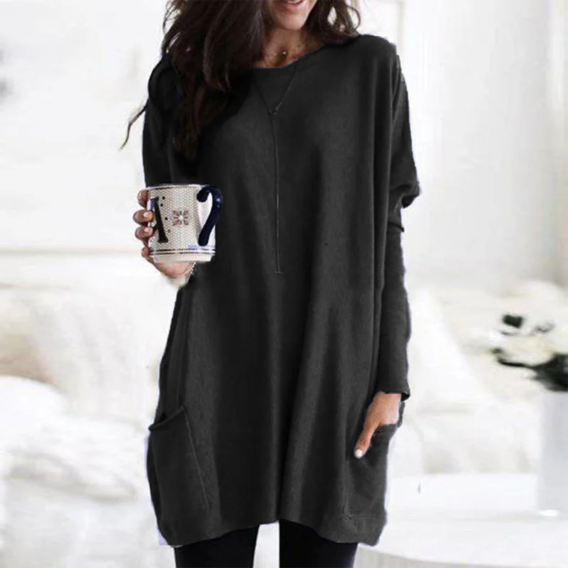 Trendy Tunic with Long Sleeves - Celina-Black-S-Nora Luxe