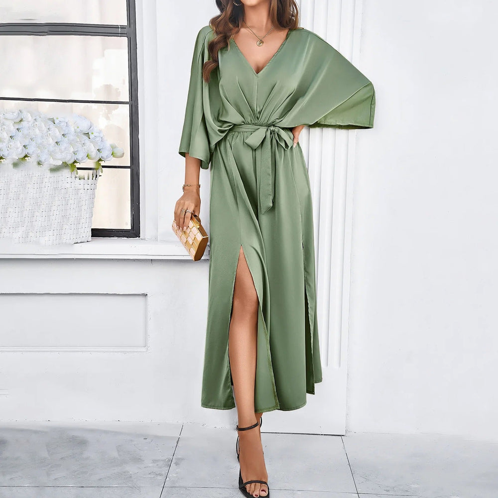 Trendy V-neck Spring Dress - Isabella-Green-XS-Nora Luxe
