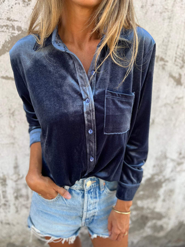 Trendy Velvet Blouse with Long Sleeves - Clara-Pink-S-Nora Luxe