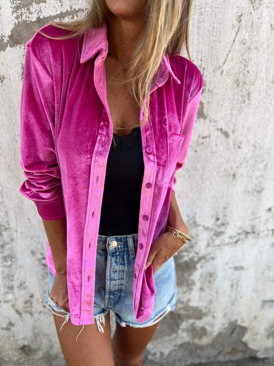 Trendy Velvet Blouse with Long Sleeves - Clara-Pink-S-Nora Luxe