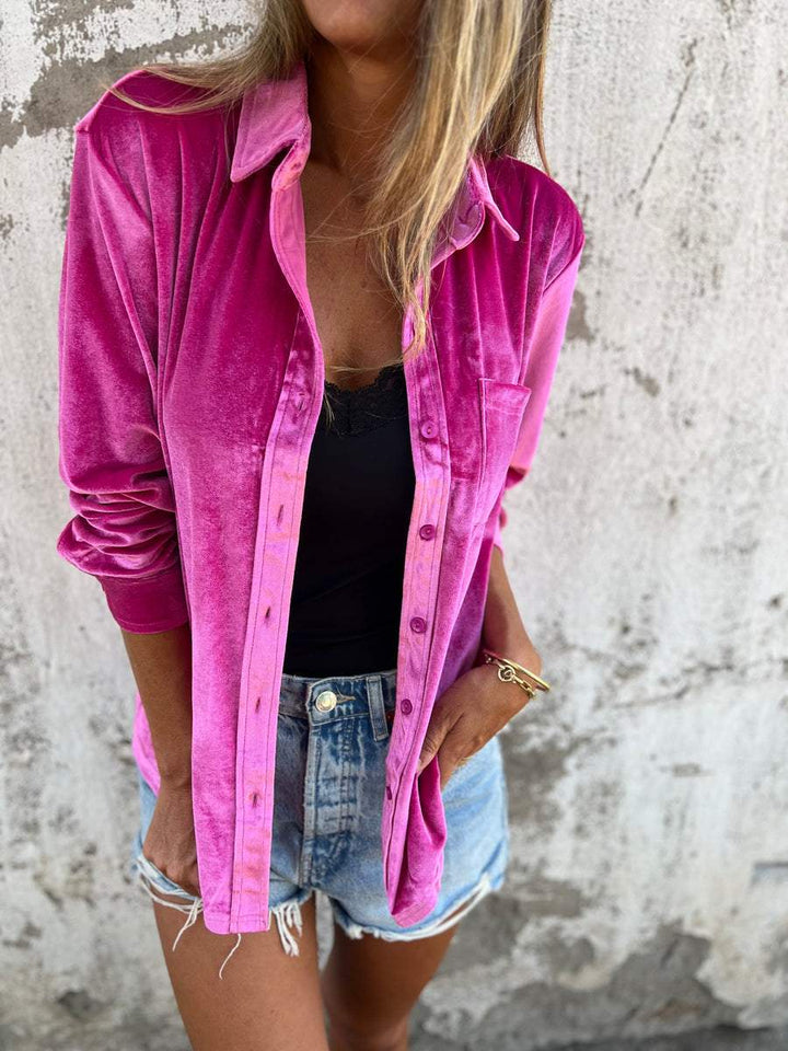 Trendy Velvet Blouse with Long Sleeves - Clara-Pink-S-Nora Luxe