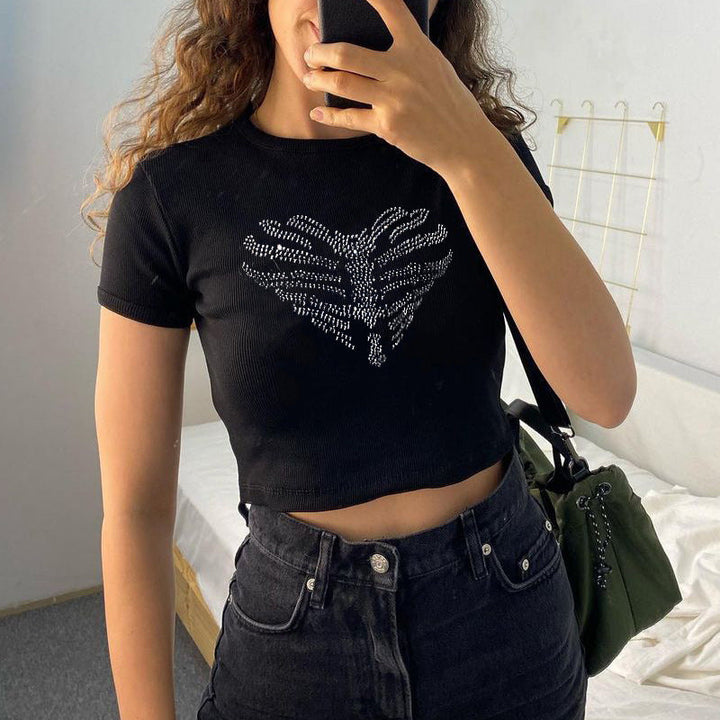 Trendy women's crop top with rhinestone skeleton pattern – Yara-S-Nora Luxe