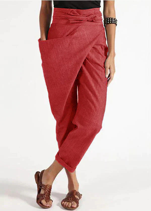 Trendy women's harem trousers with a high waist – Romy-Red-S-Nora Luxe