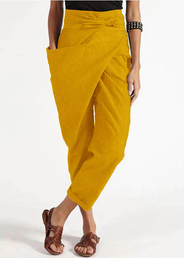 Trendy women's harem trousers with a high waist – Romy-Yellow-S-Nora Luxe
