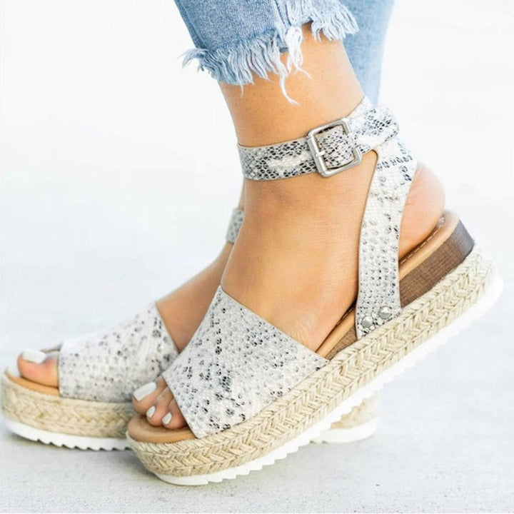 Trendy women's high heel sandals with zipper – Leona-Snake Print-3-Nora Luxe
