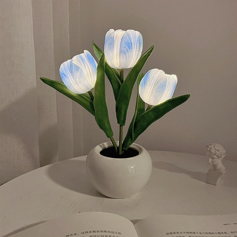 Tulip Night Lamp - LumiTulip-3 Blue-Batteries-Nora Luxe