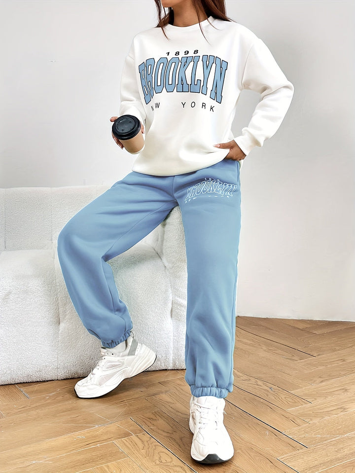 Two-piece Jogging Suit with Trendy Letter Print - Isabelle-Green-S-Nora Luxe