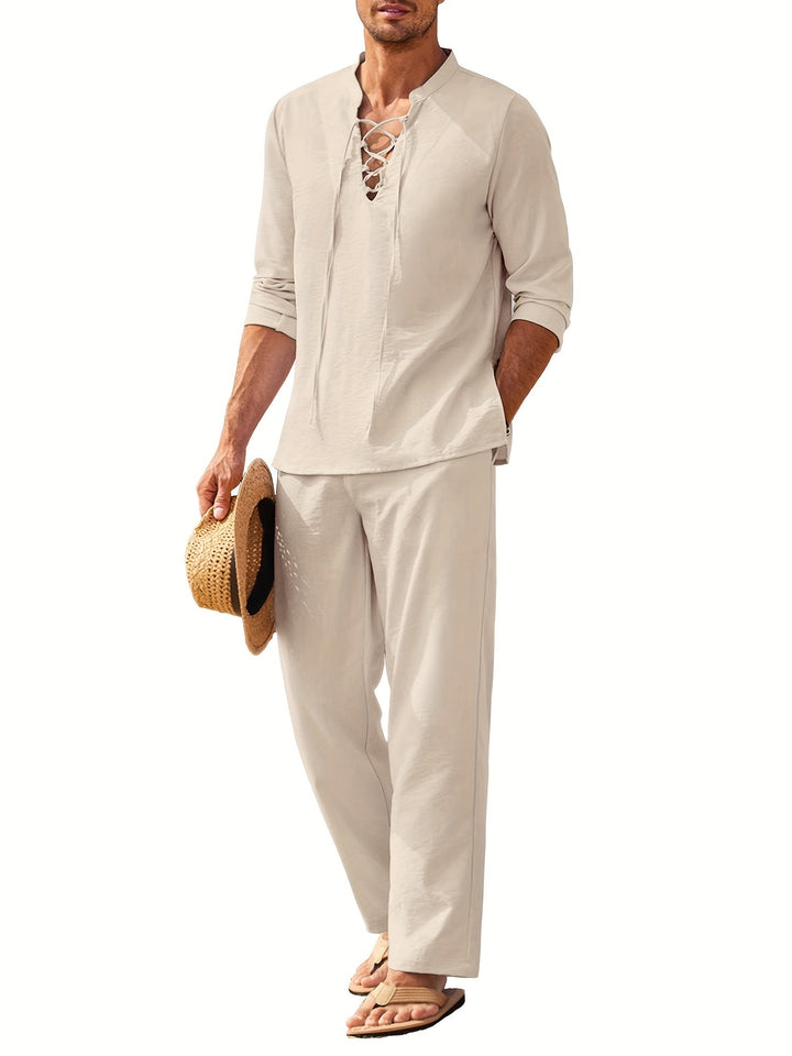 Two-piece linen set for men – Milo-Beige-S-Nora Luxe